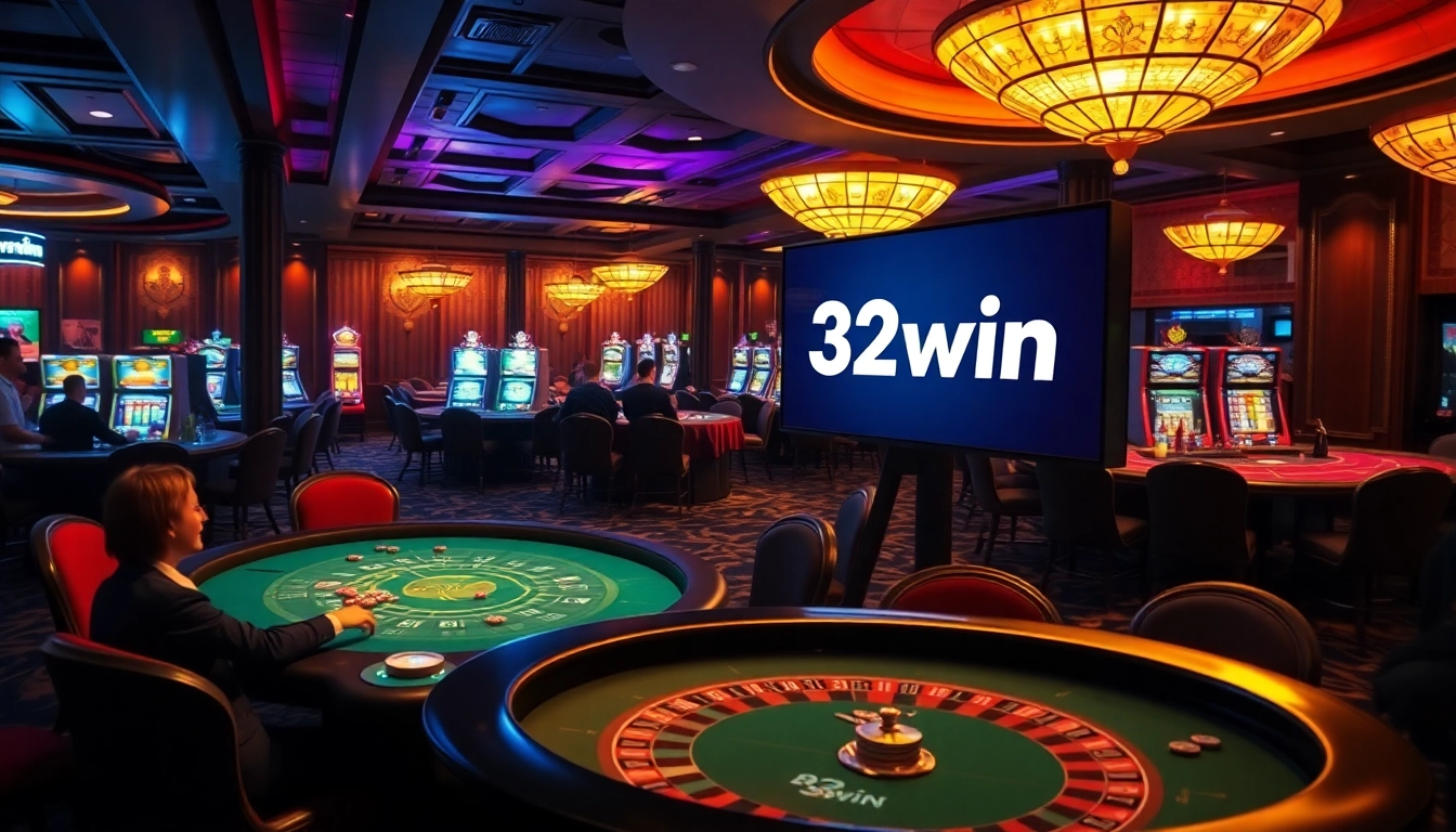 32win casino tables featuring thrilling poker and blackjack games, inviting players to engage and win big.