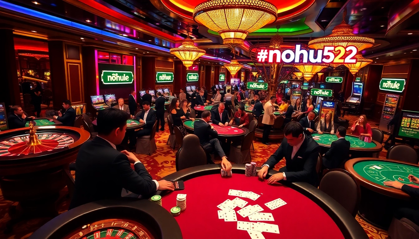 Experience the thrill of nohu52 in a vibrant casino filled with gaming tables and excitement.