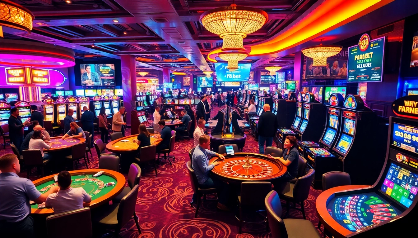 Experience the thrill of f8bet with players enjoying vibrant casino games, capturing the essence of online gambling.