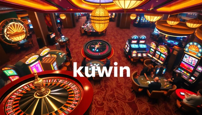 Kuwin casino scene with poker players and roulette excitement.