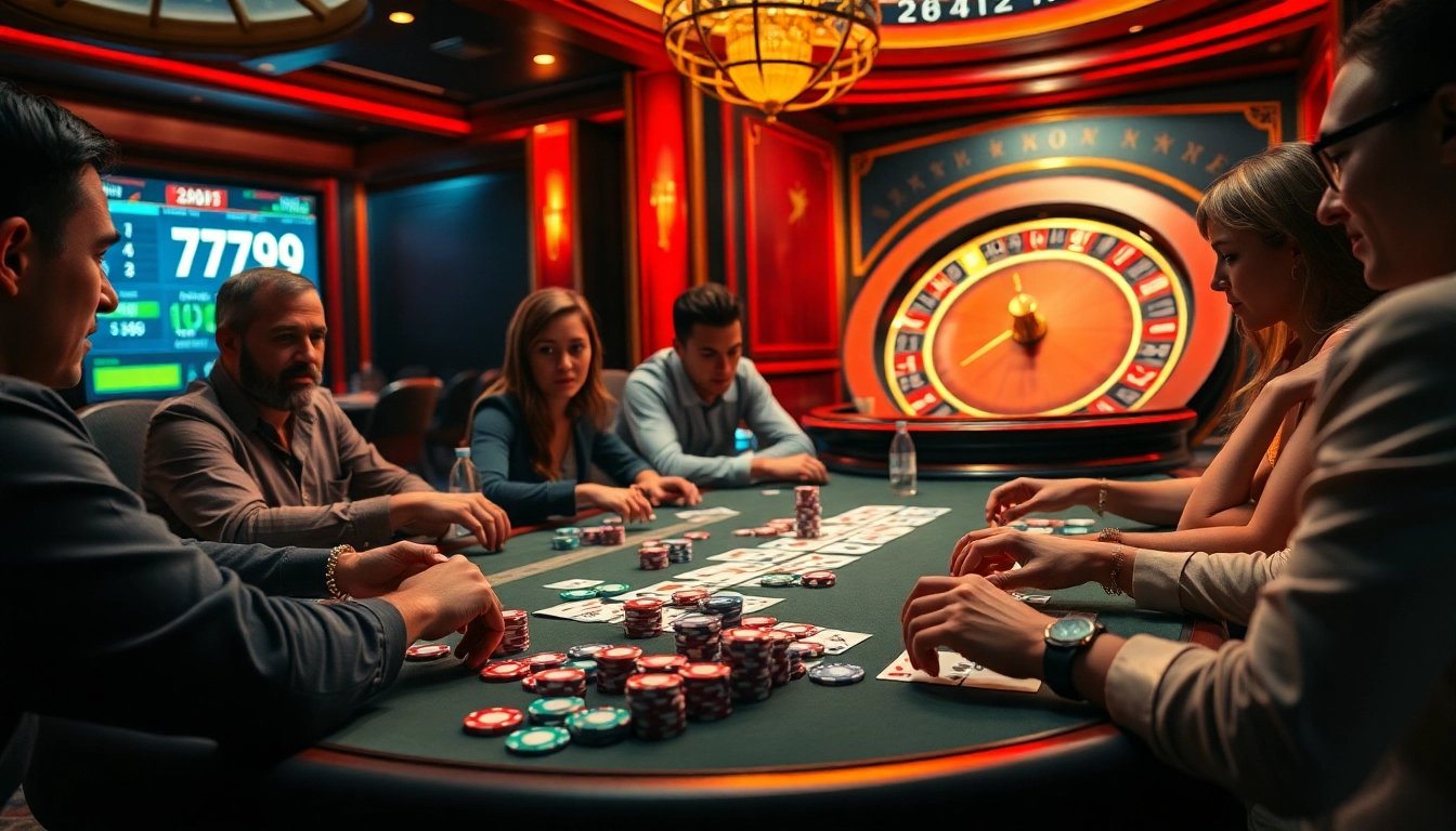 Players excitedly engage in a high-stakes poker game at a luxurious table, embodying the essence of the 789f gambling experience.
