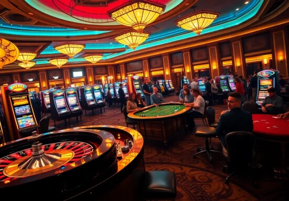 Experience kp88 with players enjoying poker and roulette at a vibrant casino table.